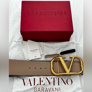 Valentino Garavani VLogo 70 mm Reversible Beige/Black Belt with Gold Buckle